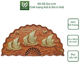 Mua Tranh quạt gỗ Thuận buồm xuôi gió Đồ Gỗ Gia Linh gỗ Hương đỏ liền khối KT 1m x 50cm x 4cm