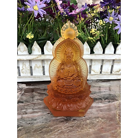 Tượng Tam Thế Phật Tây Phương Tam Thánh ngồi đá lưu ly - Cao 12 cm