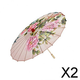 2xVintage Chinese Umbrella Silk Cloth Parasol Wedding Party Dance Prop 4