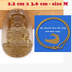 Mặt Phật Bất động minh vương đá obsidian ( thạch anh khói ) 3.6 cm kèm dây chuyền inox rắn vàng - mặt dây chuyền size M, Mặt Phật bản mệnh