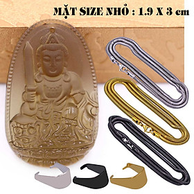Mặt Phật Văn thù đá obsidian ( thạch anh khói ) 1.9cm x 3cm (size nhỏ) kèm vòng cổ dây chuyền inox rắn vàng + móc inox vàng, Phật bản mệnh, mặt dây chuyền