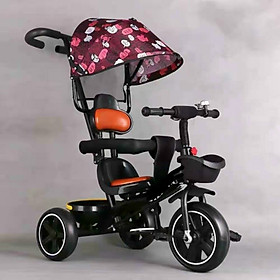 Xe đẩy 3 bánh 310 có mái che, giỏ, để chân kiêm xe đạp 3in1 yên tựa da - màu đỏ