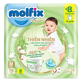 Tã bỉm quần Molfix Thiên nhiên Ultra M76 6kg - 11kg - Gói 76 miếng