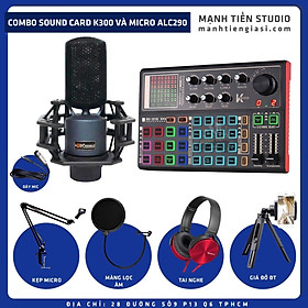 Mua Trọn bộ combo thu âm livestream karaoke soundcard K300 micro ALC290 tặng full phụ kiện cao cấp bảo hành vàng 12 tháng