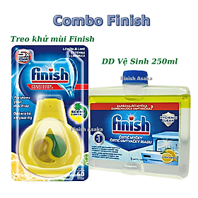 Combo Vệ sinh máy rửa bát Finish: Dung dịch vệ sinh chai 250ml, Viên Treo khử mùi hôi trong máy rửa bát - Chính Hãng