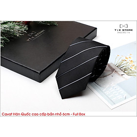 Cà vạt nam bản nhỏ 6cm - cavat Hàn Quốc cao cấp màu đen kẻ, Tặng kèm hộp