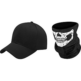 Combo mũ lưỡi trai đen trơn và khăn phượt đen