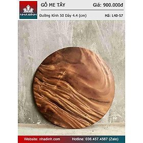 Mặt Bàn Tròn Gỗ Me Tây Nguyên Khối Đường Kính 50 Dày 4,4 (cm)