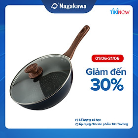 Chảo Sâu Lòng Đáy Từ 5 Lớp Chống Dính Vung Kính Siêu Bền Nagakawa NAG2853 (28cm) - Dùng Trên Mọi Loại Bếp - Hàng Chính Hãng