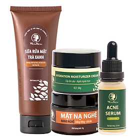Bộ trắng da, sạch mụn toàn diện Wonmom (Sữa rửa mặt + Kem cấp ẩm + Serum mụn + Mặt nạ nghệ)