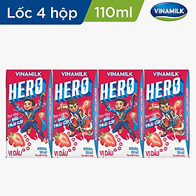 THỨC UỐNG SỮA TRÁI CÂY HERO VỊ DÂU VINAMILK - HỘP X 110ML