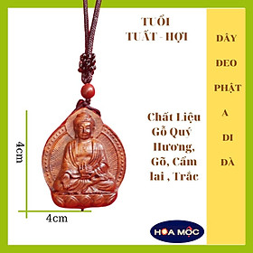 Mặt phật bản mệnh A Di Đà - tuổi Tuất, tuổi Hợi - Kèm dây đeo - Điêu khắc gỗ Cẫm Lai, Mun, Hương, Trắc