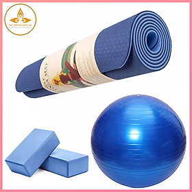 Combo Thảm Yoga 2 Lớp 6MM- 2 Gạch Yoga Trơn- Bóng Yoga 65cm- YOGA QG, Bổ Trợ Các Bài Tập Yoga Cho Người Mới, Thảm Cao Su Tự Nhiên, 2 Lớp Thấm Hút, Đàn Hồi Tốt, Gạch Độ Nén Cao, Độ Bền Cao, Bóng Trơn Và Gai Tặng Kèm Bơm, Hàng Chính Hãng