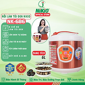 Máy (Nồi) Làm Tỏi Đen Nikio NK-686 - Công Nghệ Làm Tỏi Tự Động Nhật Bản, Thời Gian Làm Tỏi Và Sấy Khô Tùy Chỉnh Linh Hoạt Giúp Tỏi Thơm Ngon, Giàu Chất Dinh Dưỡng - Dung Tích 6 Lít, Làm Được 2Kg Tỏi - Cafe Sữa