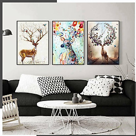 Mua Bộ 3 Tranh Canvas Hươu May Mắn (đã đóng khung)