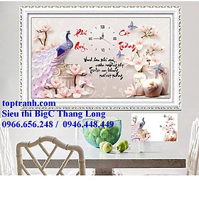Mua Tranh thêu chữ thập đồng hồ phú quý cát tường chim công và hoa lan hồng LV3206 chưa thêu