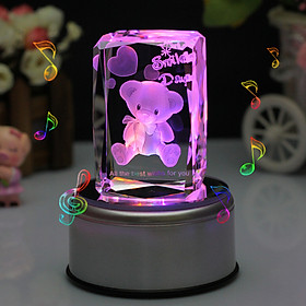 Rude love 3D bear crystal music box light ornaments birthday gifts to send girlfriend girl wife girl girl girl creative Tanabata Valentine's Day gift