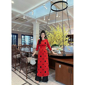SÉT ÁO DÀI TRUYỀN THỐNG MÀU ĐỎ BI TAY LỠ + QUẦN DÀI