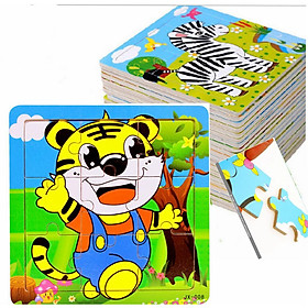 Combo 10 tranh ghép tranh 9 mảnh chất liệu gỗ PN -chủ đề động vật và phương tiện giao thông