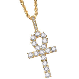 Necklace with Key Cross Pendant Zircon Jewel Accessory for Women Men Golden