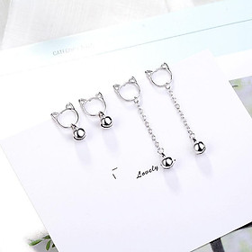 Bông tai bạc nữ lục lạc mèo dễ thương mẫu ngắn khuyên tai nữ phong cách Hàn Quốc