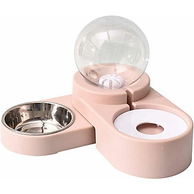 Double Dog Bowl Bowl Bowl, Nước và Thức ăn với Thú cưng tự động cho thú cưng (màu hồng) ...