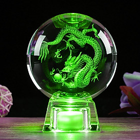 Mua Quả cầu pha lê khắc 3D phong thủy Rồng thần nhả ngọc  - đế đèn led 7 màu - S02