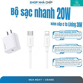 Mua Củ Sạc Nhanh USAMS CC228 20W Kèm Cáp SJ712 30W C to Lning dài 1m dùng cho ip/14/13/12/11...  Hàng chính hãng