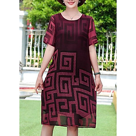 Đầm Suông Tuổi Trung Niên Size Lớn Kiểu Đầm Cho Mẹ U50, U60 Dạo Phố In Họa Tiết ROMI 3280