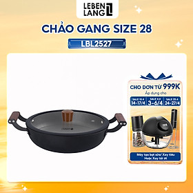 Mua Nồi gang chống dính đa năng Lebenlang LBL2527  size 28  3.6L  nắp kính tay cầm gỗ dùng mọi loại bếp - hàng chính hãng