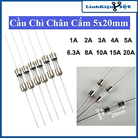 Hình ảnh Cầu chì chân cắm 5x20mm 250V, cầu chì ống có chân hàn dòng điện 1A/2A/3A/4A/5A/6.3A/8A/10A/15A/20A