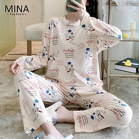 Bộ Ngủ Mặc Nhà Dài Tay Cotton Phong Cách Hàn Quốc