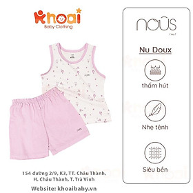 Bộ ba lỗ Nous trắng hồng tím họa tiết gấu - Chất liệu Nu Doux 95% cotton thiên nhiên