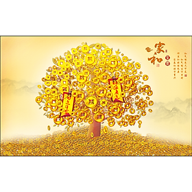 Tranh PHONG THỦY,TRANH CÂY KIM TIỀN TÀI LỘC TRANH HOA 3D,,tranh dán tường 3D KT LỚN,,PVP-PPKT5
