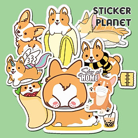 Sticker Corgi decal dán laptop , điện thoại hình dán trang trí