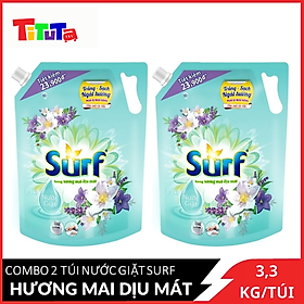 COMBO 2 túi nước giặt Surf Hương Sương mai dịu mát Xanh 3.3Kg