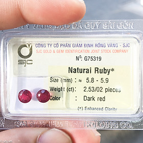 Cặp đá ruby tròn làm bông tai size 6ly 2.53ct 75319