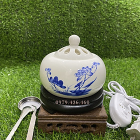 Mua Lư điện xông trầm  xông tinh dầu có chế độ hẹn giờ  mức nhiệt cao tới 300 độ - Lư xông trầm hương bằng điện họa tiết hoa sen xanh