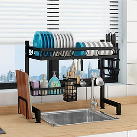 Kệ chén bát đa năng VANDO bằng thép carbon không gỉ, chống xước, sơn đen tĩnh điện, giá bát trên bồn rửa ráo nước cho nhà bếp sạch sẽ
