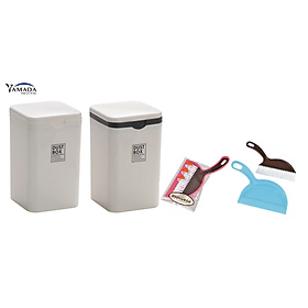 Thùng rác nhựa mini Yamada Dust Box + 01 Bộ chổi & xẻng hót rác Mini Echo Metal - Hàng nội địa Nhật Bản (Giao màu ngẫu nhiên)