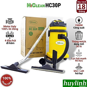 Máy hút bụi công nghiệp Khô và Ướt Hiclean HC30P - dung tích 30 lít - Công suât 1500W - Motor lõi đồng - Hàng chính hãng