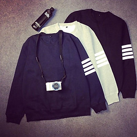 Áo hoodie tay dài cổ tròn họa tiết kẻ sọc chất nỉ Áo Sweater phối nhung cho cặp đôi nam nữ