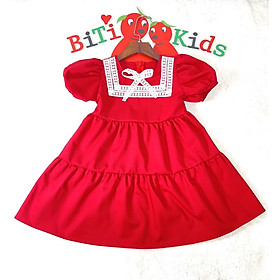 Đầm bé gái, váy trẻ em từ 0-8 8-35kg tuổi màu đỏ và hồng phối ren
