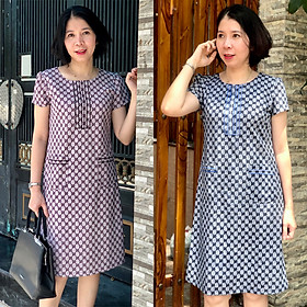 Đầm suông trung niên bigsize họa tiết tay ngắn sang trọng LD663
