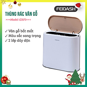 Thùng Rác Hình Oval Nắp Vân Gỗ FEIDASH G3161 / G3171 - Thiết kế sang trọng với nắp vân gỗ gần gũi mộc mạc, thân thiện với thiên nhiên - Nắp mở dạng nhấn vô cùng tiện lợi