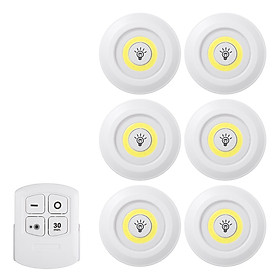 4.5v 1W COB LED Puck Light 6 Pack with Remote Controller Brightness Adjustable Wireless Dimmable Touch Sensor Control