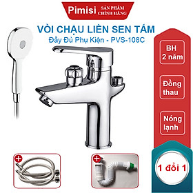 Mua Vòi Chậu Liền Sen Pimisi Nóng Lạnh Cho Chậu Rửa Mặt Lavabo 1 Lỗ Làm Bằng Đồng Thau Mạ Xi Sáng Bóng Dùng Trong Phòng Tắm Nhỏ - Điều Chỉnh Nước Bằng Gật Gù Đầy Đủ Phụ Kiện Dây Bát Sen Tắm - Ống Xả Thải Và Dây Cấp Nước | Hàng Chính Hãng