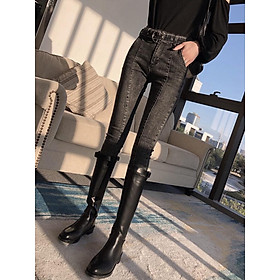 Quần jean dài BIGSIZE co dãn mạnh, lưng cao, có sọc giữa ống Molijean dành cho người béo 60kg~90kg ms 3509