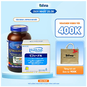 Combo tăng cân: Tảo Mặt Trời Earthrise Spirulina Gold Plus và Men vi sinh Bifina R Nhật bản 60 gói