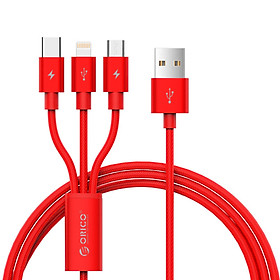 Dây Cáp Dù Sạc Điện Thoại 3 Đầu Lightning/Micro USB/Type C Orico UTS-12-BK (Đen) - Hàng Chính Hãng